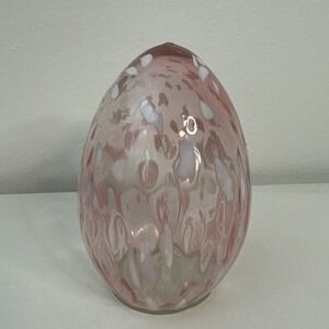 PINK & WHITE DECORATIVE GLASS EGG 4.5"